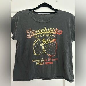 Anthropologie Cropped Strawberry Graphic Tee